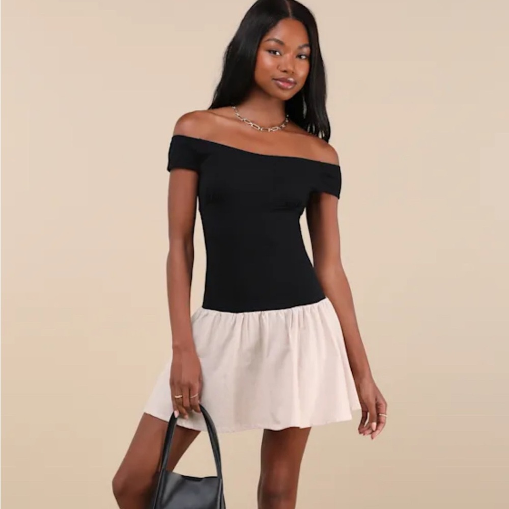 Yael  black and cream drop waist mini dress